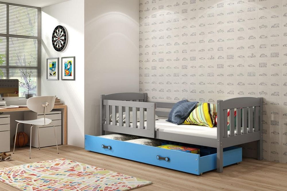 eoshop Detská posteľ Kubus - 1 osoba, 80x190 s úložným priestorom - Grafit, Modrá